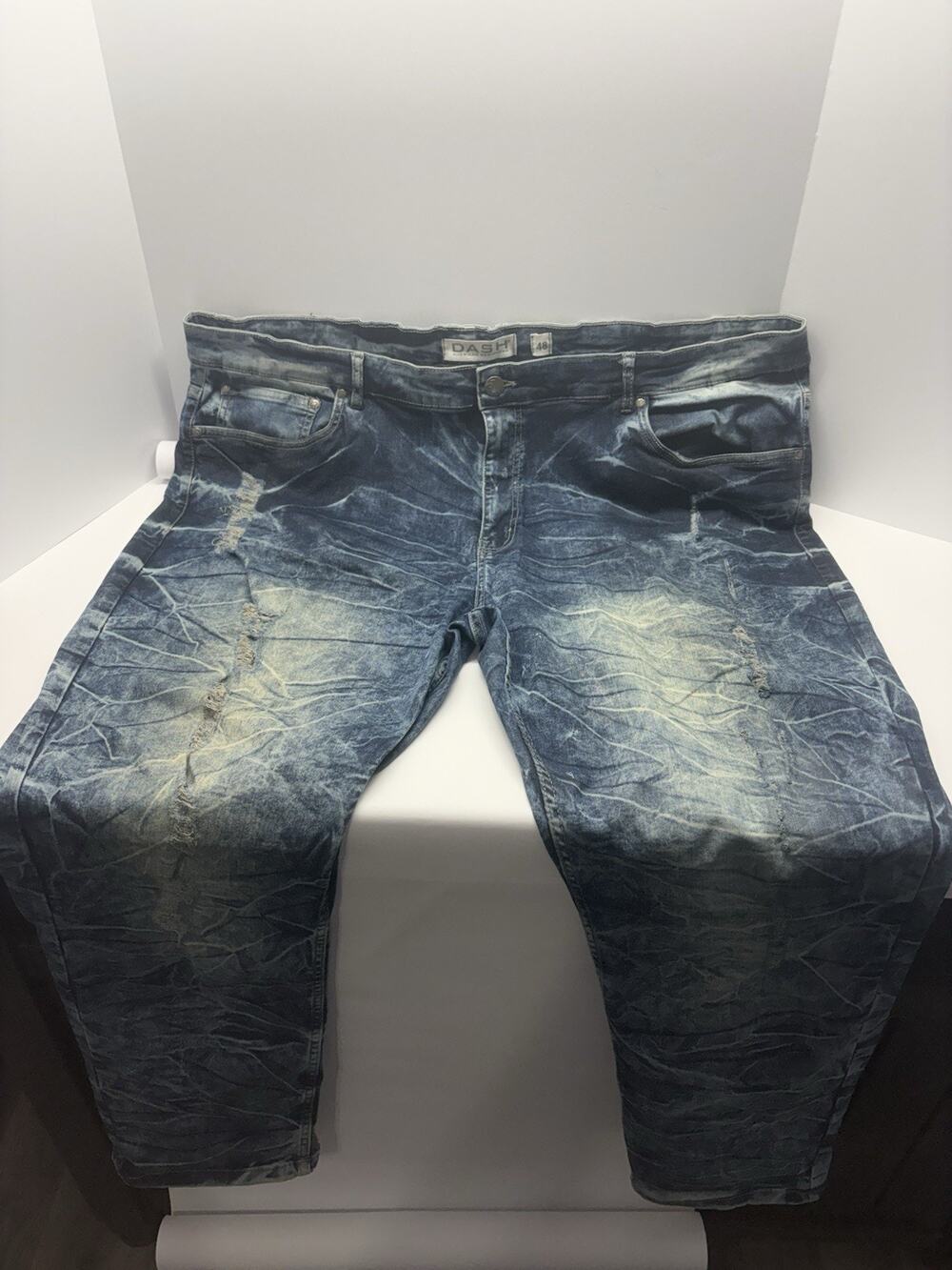 Dash American Designers Mens Jeans 48x32 Distressed Acid Wash Denim Blue Relaxed